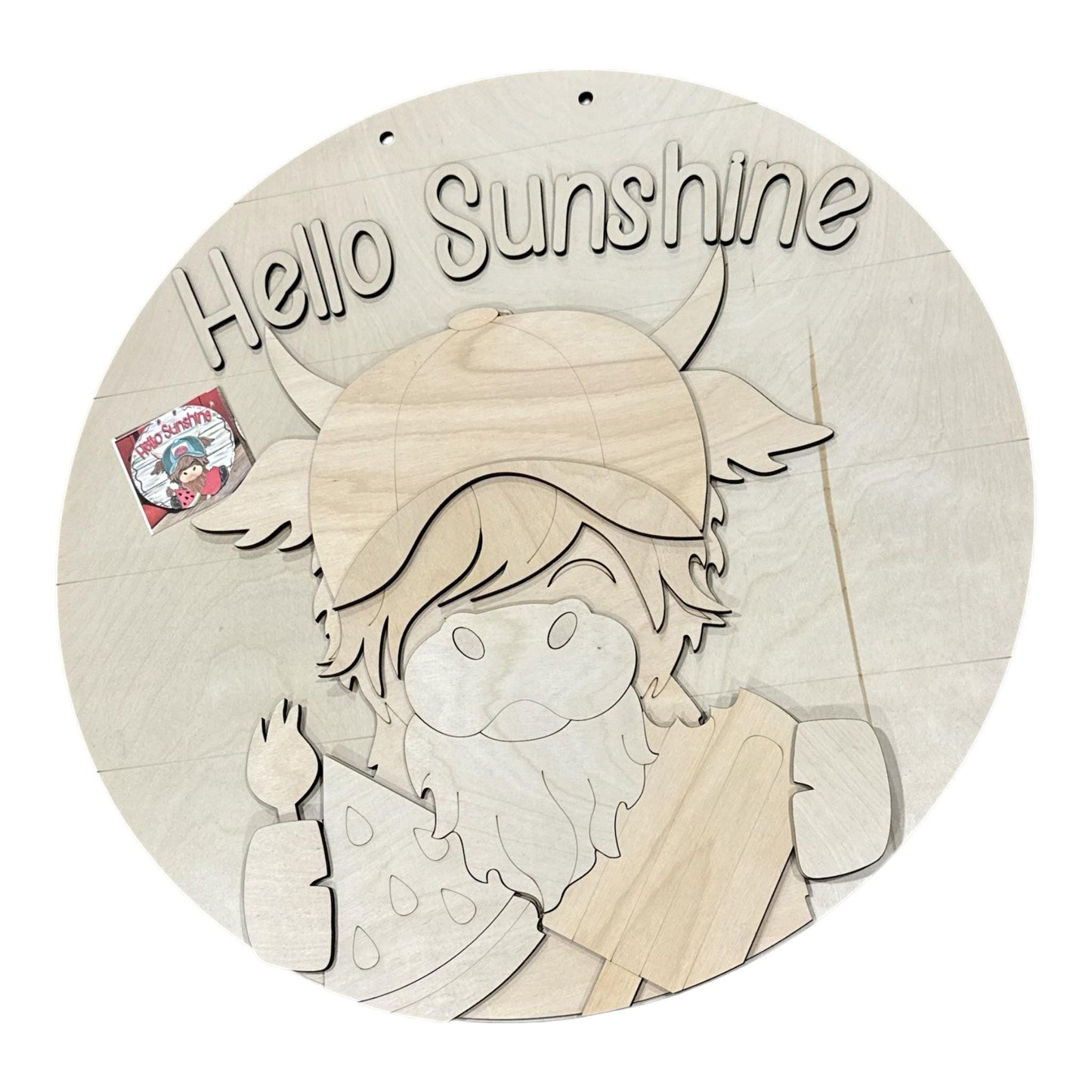 DIY Hello Sunshine Highland Cow Door Hanger: Highland cow Lovers, Unfinished, 3-D Summer Highland Cow, Fun Sunshine