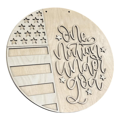 DIY One Nation Under God Door hanger, Unfinished Wooden Door Hanger: Unfinished, One Nation, Memorial, 4th of July, Paint Party
