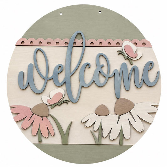 DIY Welcome Daisy with Butterfly Door Hanger, Unfinished Door Hanger: DIY Door Hanger, Daisy Flowers