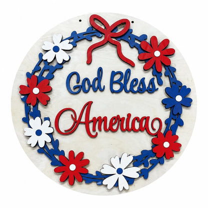 DIY God Bless America with Flowers Wreath Door Hanger, Unfinished Door Hanger: DIY Door Hanger, 4th of July