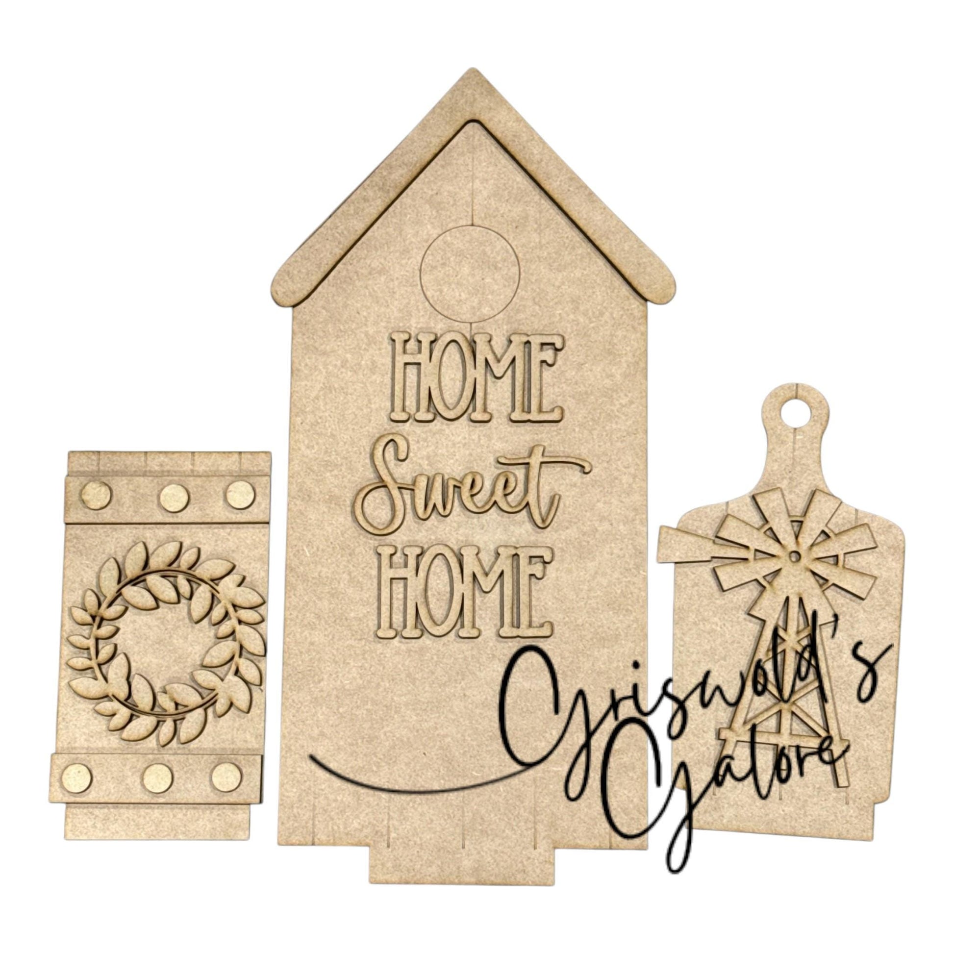DIY Home Sweet Home Interchangeable Inserts, Trio Stand, Holiday Display, Unfinished, Inserts Only, Home Sweet Home