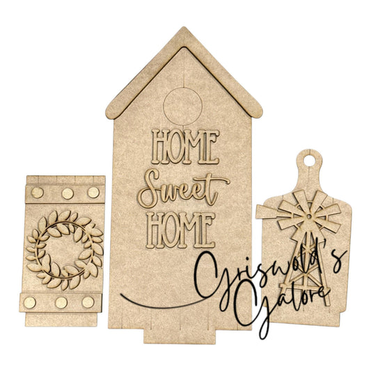 DIY Home Sweet Home Interchangeable Inserts, Trio Stand, Holiday Display, Unfinished, Inserts Only, Home Sweet Home