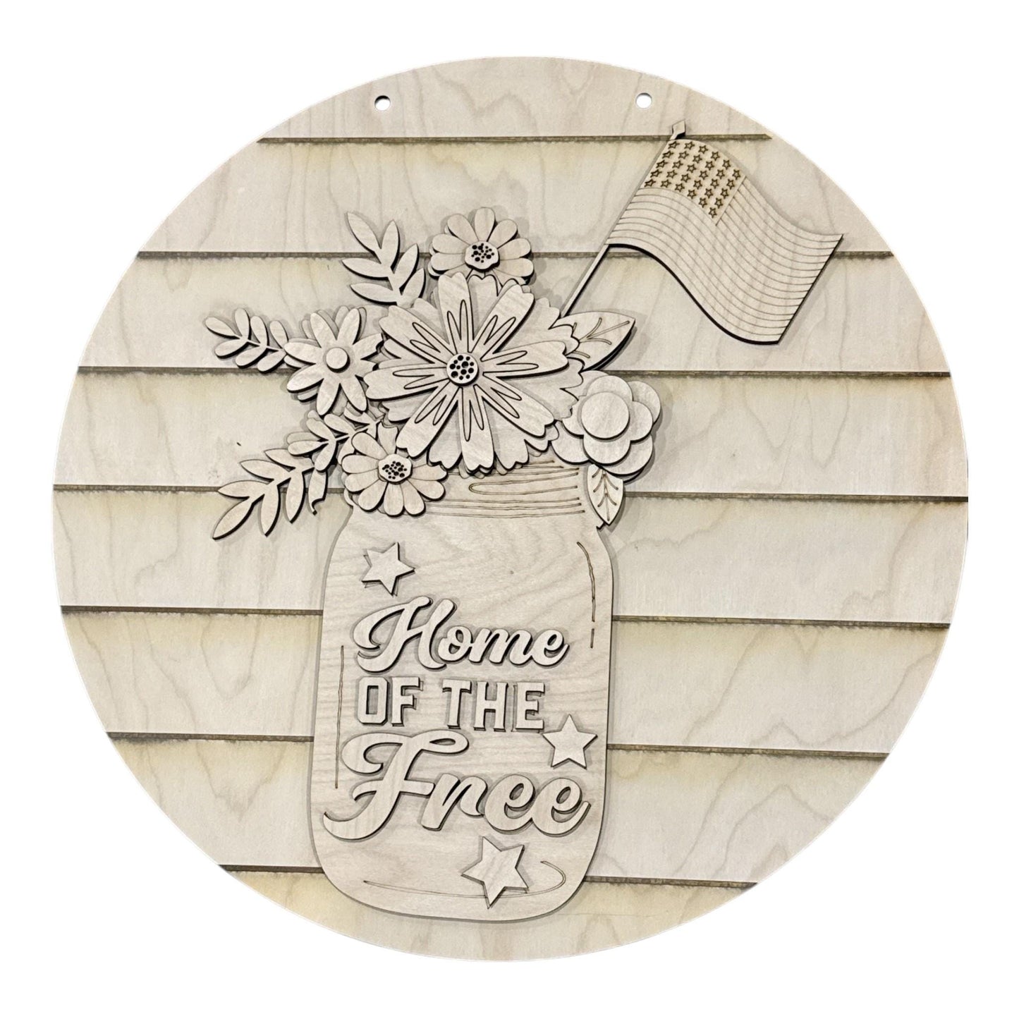 DIY Home of the Free Mason Jar with Flowers, Door Hanger: Summer, Unfinished, Whimsical, 4th of July