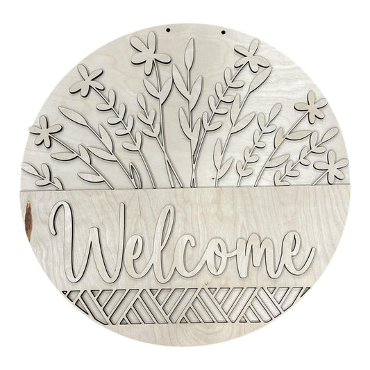DIY #2 Welcome Daisies Door Hanger: Unfinished, Welcome Door Hanger, Daisy Door Hanger, 3D Door Hanger