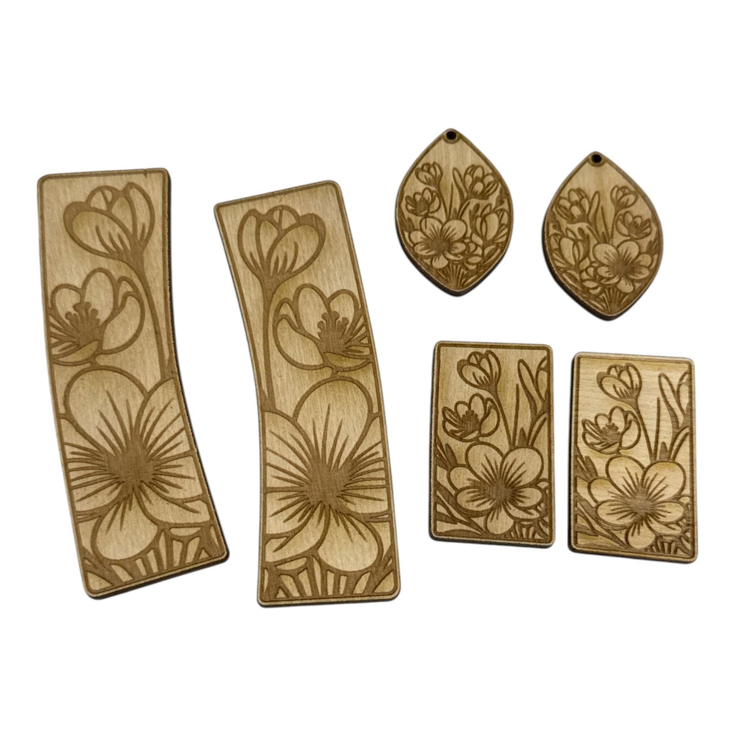 DIY Floral Hair Clip and Earrings, 2" and 4" Claw Clip, Floral Earrings: Unfinished Wood Laser Cut Blank, Floral Earrings