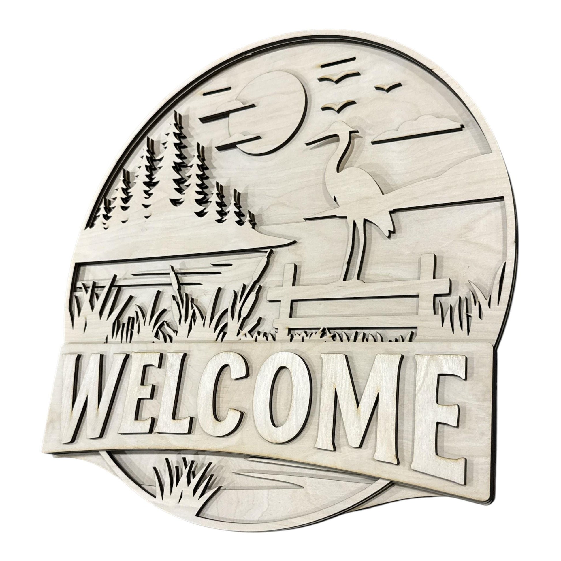 DIY Welcome Lake with Crane Door hanger, Unfinished Wooden Door Hanger: Unfinished, Lake Door hanger, Paint Party, Fundraising