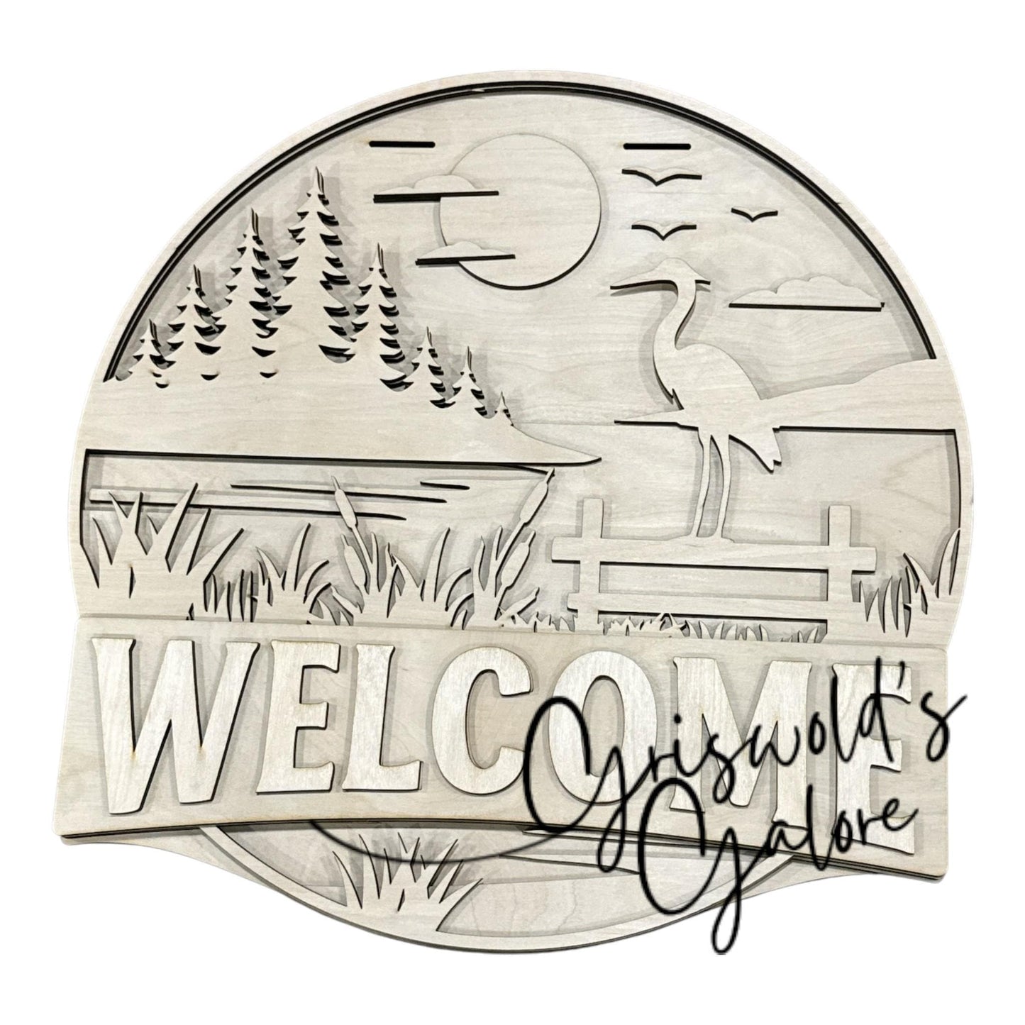 DIY Welcome Lake with Crane Door hanger, Unfinished Wooden Door Hanger: Unfinished, Lake Door hanger, Paint Party, Fundraising