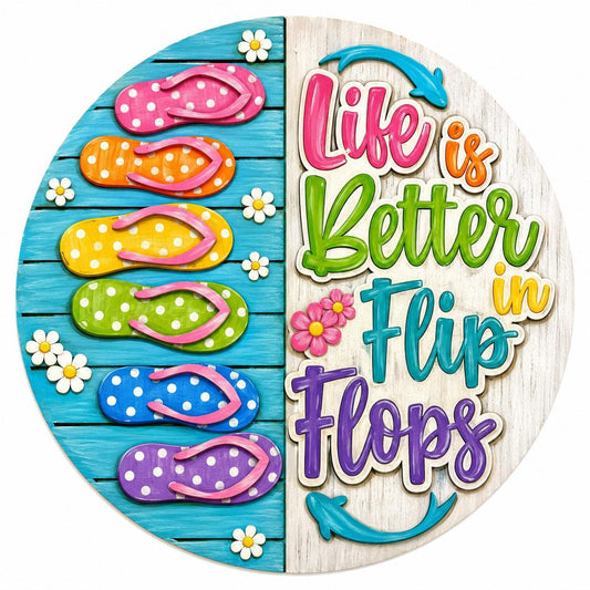 DIY Life is better in Flip Flops Door hanger, Unfinished Wooden Door Hanger: Unfinished, Summer Flip Flop Door, Paint Party, Fundraising