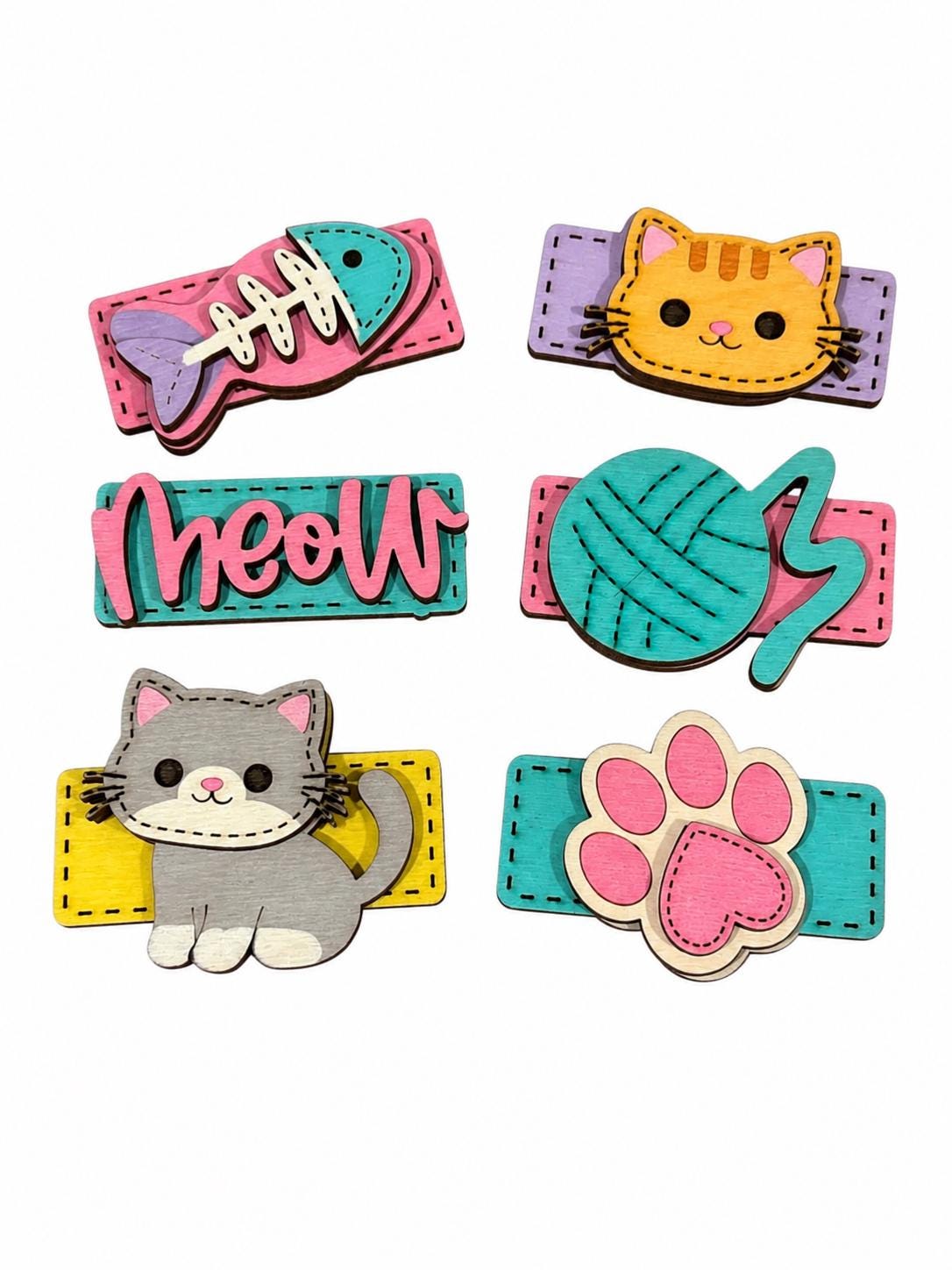 DIY Single Meow Cat Kids Hair Blank Hair Clip Pieces, Wood is Ready to Paint, Children, Toddler Clips, Pets