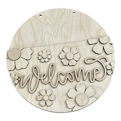 DIY Welcome Large Flower Daisies Door Hanger, Unfinished Daisy, Spring Door hanger Unfinished, Daisies DIY Door Hanger