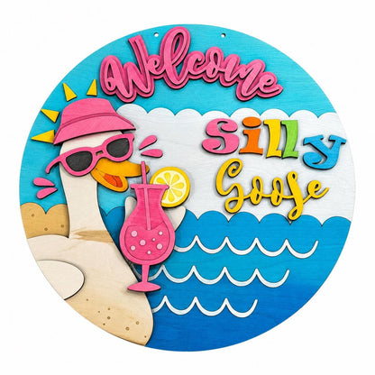 DIY Welcome Silly Goose Summer Drinks Door hanger, Unfinished Wooden Door Hanger: Unfinished, Goose, Summer Goose Door Hanger, Paint Party