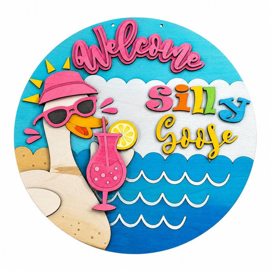 DIY Welcome Silly Goose Summer Drinks Door hanger, Unfinished Wooden Door Hanger: Unfinished, Goose, Summer Goose Door Hanger, Paint Party