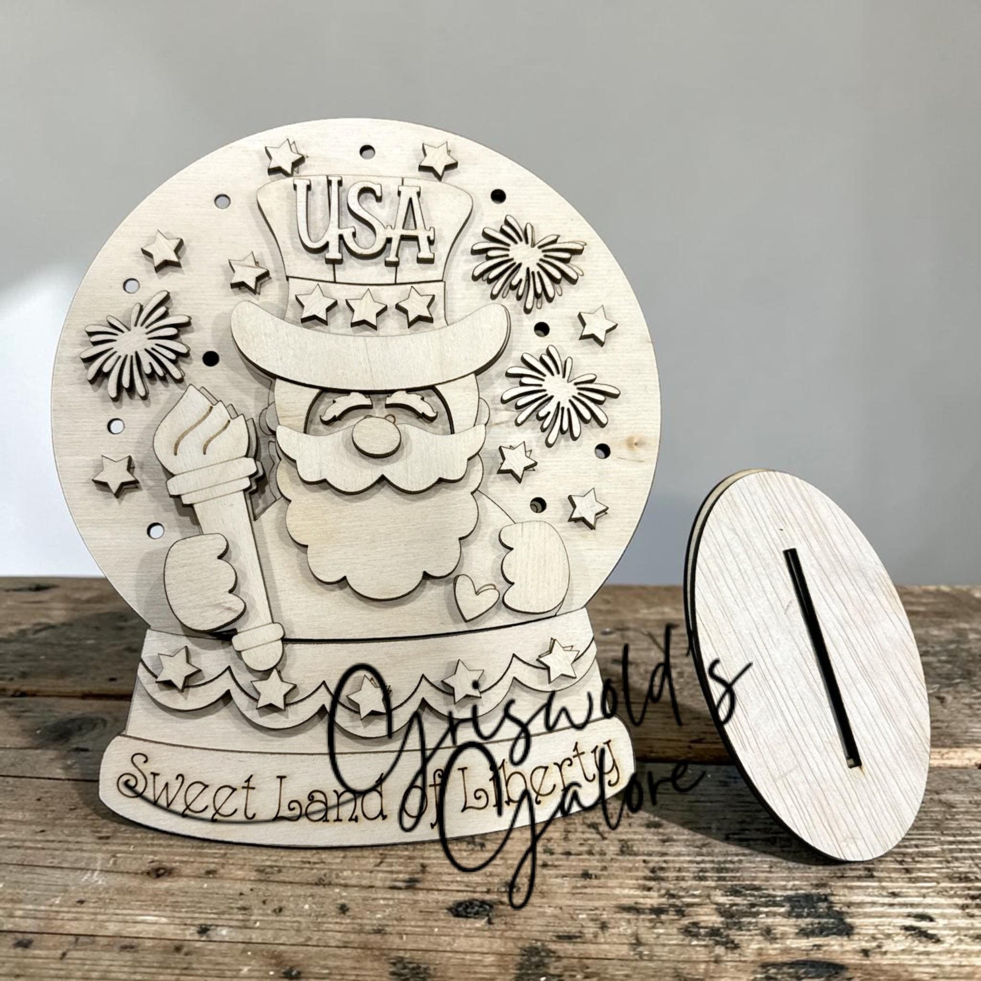 DIY USA Snow Globe Shelf Sitter, Seasonal Decor, USA, 250th America, Snowglobe for lights, unfinished, America