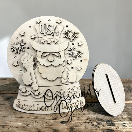 DIY USA Snow Globe Shelf Sitter, Seasonal Decor, USA, 250th America, Snowglobe for lights, unfinished, America