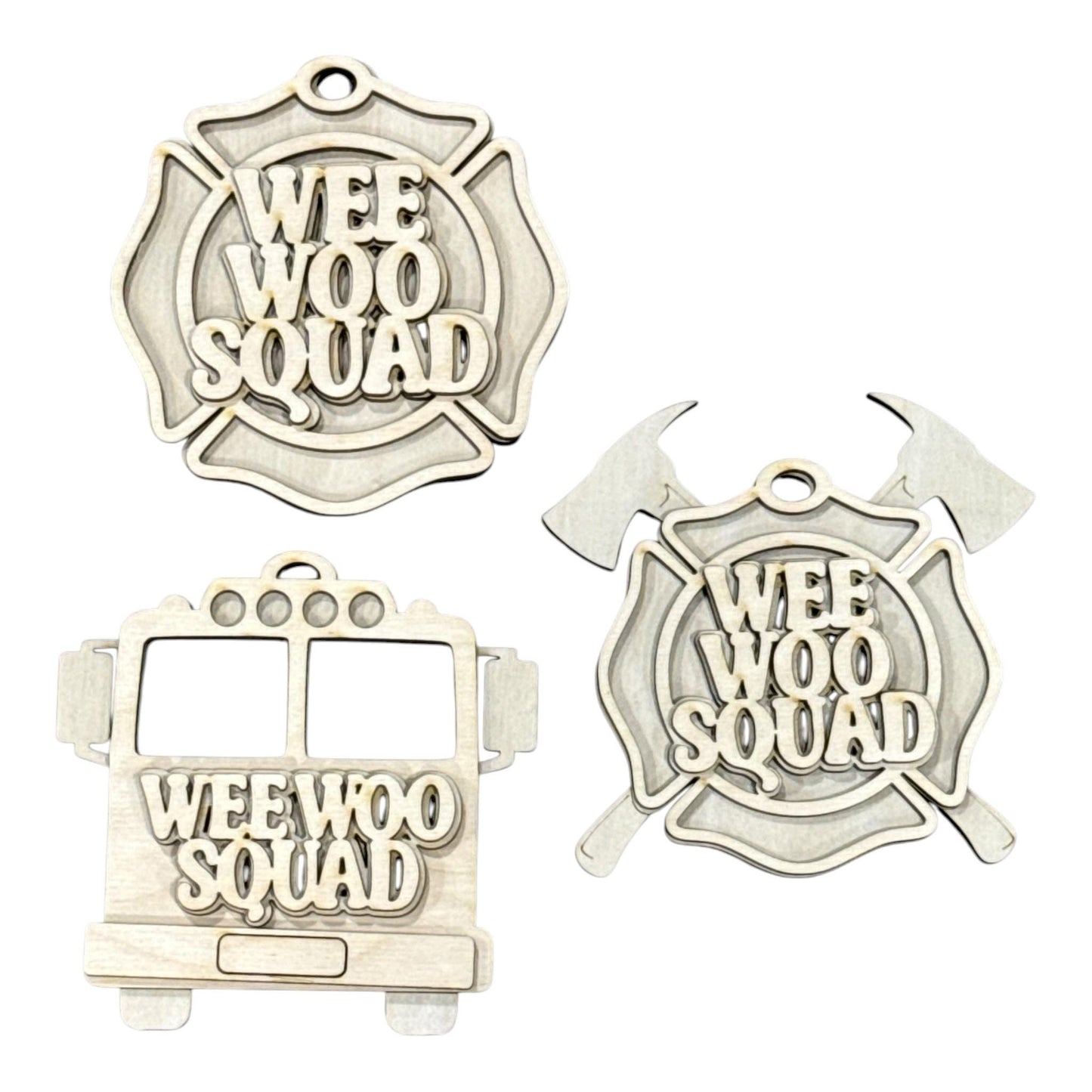 DIY Fireman Ornaments, Unfinished Ornaments, Wee Woo Fireman, Unfinished Wooden Ornaments