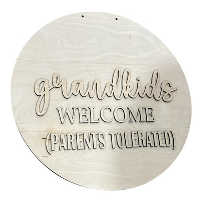 DIY Grandkids Welcome Parents Tolerated Door Hanger, Unfinished Welcome Door Hanger, DIY Paint Project
