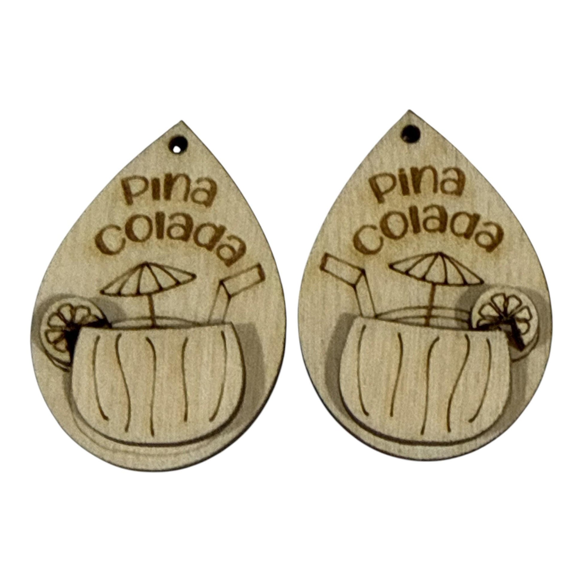 DIY Pina Colada Earrings, Unfinished Birch Wood, Craft Supply, Drinks