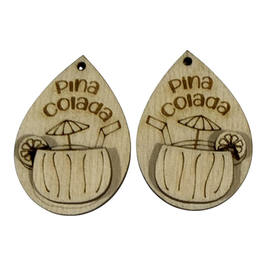 DIY Pina Colada Earrings, Unfinished Birch Wood, Craft Supply, Drinks