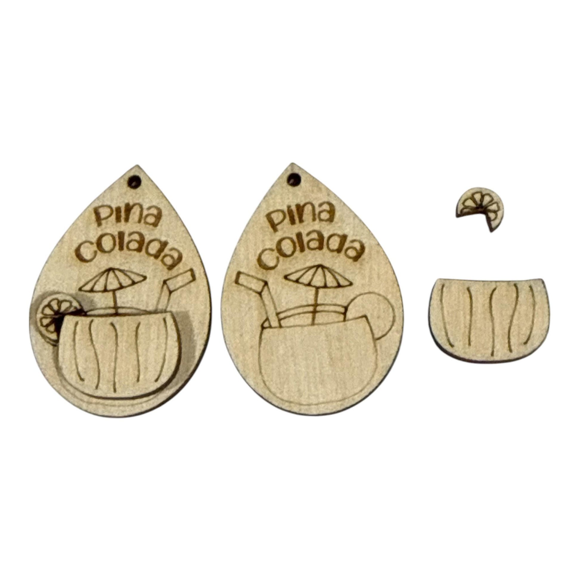 DIY Pina Colada Earrings, Unfinished Birch Wood, Craft Supply, Drinks