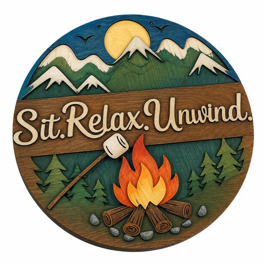 DIY Sit Relax and Unwind Lake Door hanger, Unfinished Wooden Door Hanger: Unfinished, Campfire