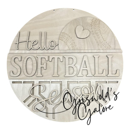 DIY Hello Softball Season Door hanger, Unfinished Wooden Door Hanger: Unfinished, Softball Season, Paint Party
