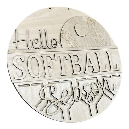 DIY Hello Softball Season Door hanger, Unfinished Wooden Door Hanger: Unfinished, Softball Season, Paint Party