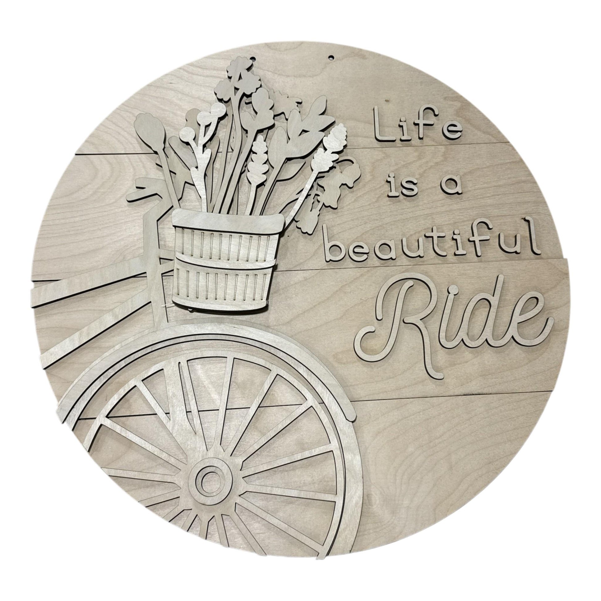 DIY Life is a Beautiful Ride Shiplap Door Hanger, Unfinished Door Hanger: DIY Door Hanger, Bike with Flowers