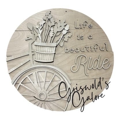 DIY Life is a Beautiful Ride Shiplap Door Hanger, Unfinished Door Hanger: DIY Door Hanger, Bike with Flowers