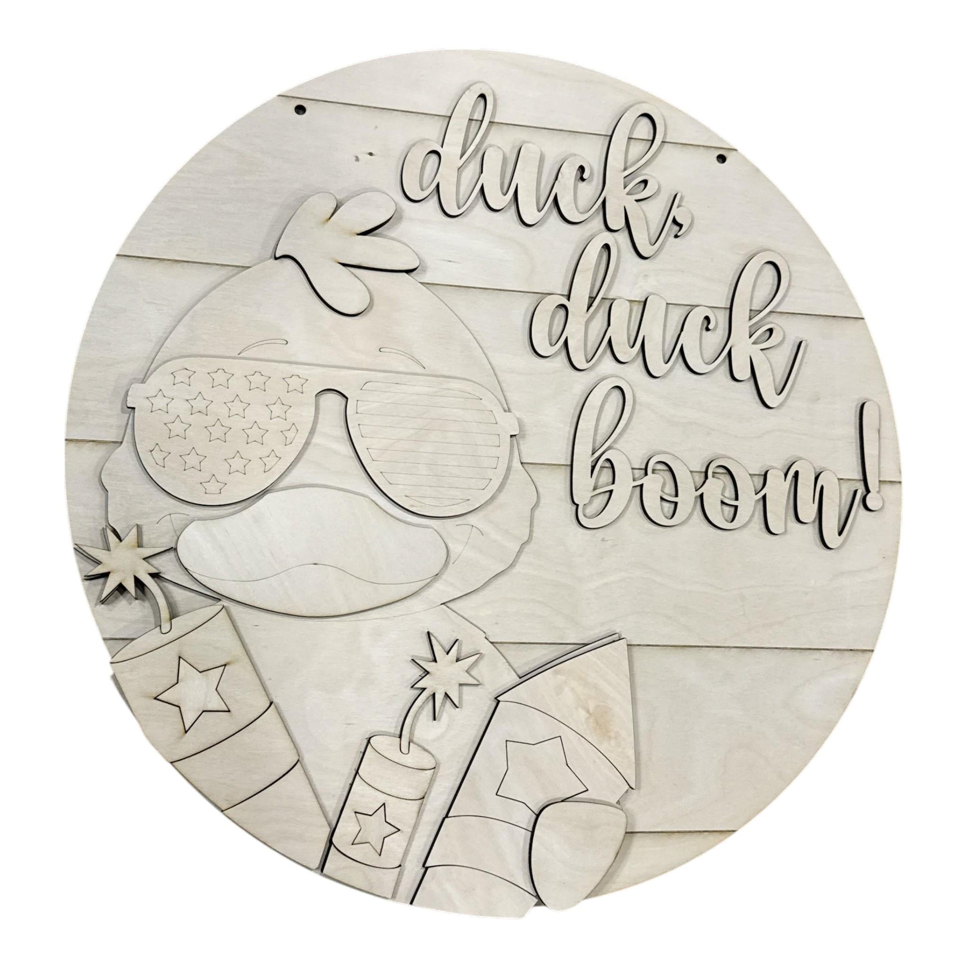 DIY Duck Duck Boom Door hanger, Unfinished Wooden Door Hanger: Unfinished, Duck 4th of July, Fireworks Door Hanger