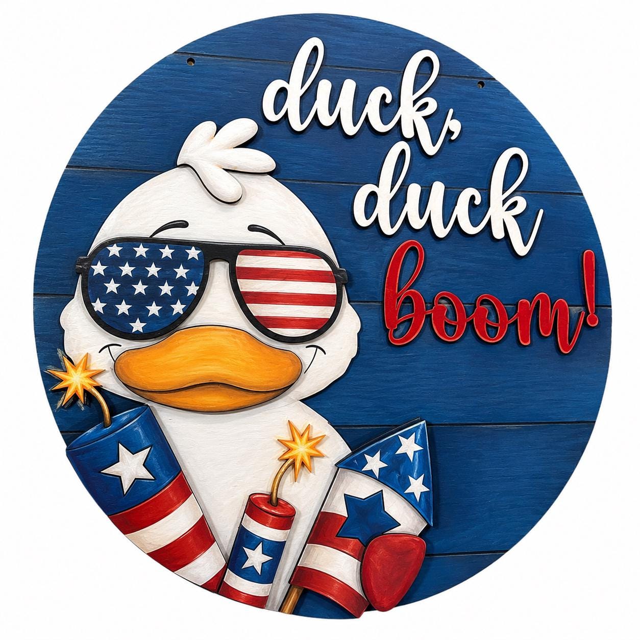 DIY Duck Duck Boom Door hanger, Unfinished Wooden Door Hanger: Unfinished, Duck 4th of July, Fireworks Door Hanger