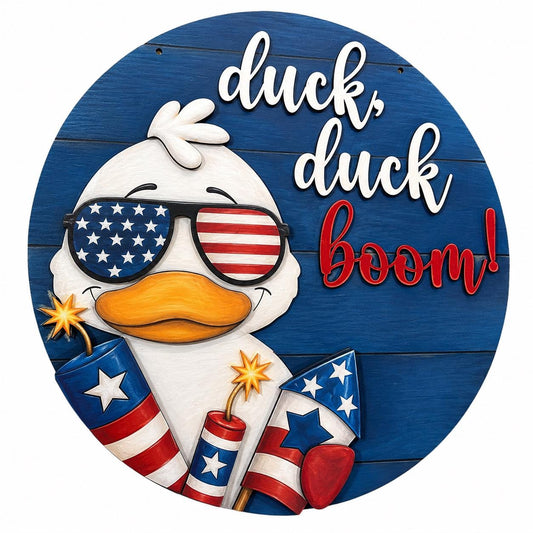 DIY Duck Duck Boom Door hanger, Unfinished Wooden Door Hanger: Unfinished, Duck 4th of July, Fireworks Door Hanger