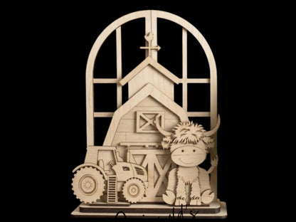 DIY Highland Cow and Tractor Arch Interchangeable Inserts, Trio Stand, Holiday Display, Unfinished, Inserts Only