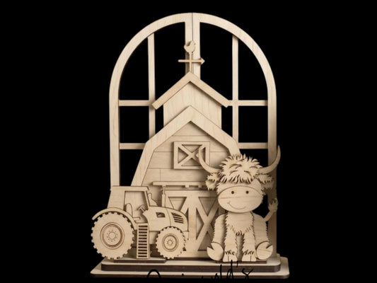 DIY Highland Cow and Tractor Arch Interchangeable Inserts, Trio Stand, Holiday Display, Unfinished, Inserts Only