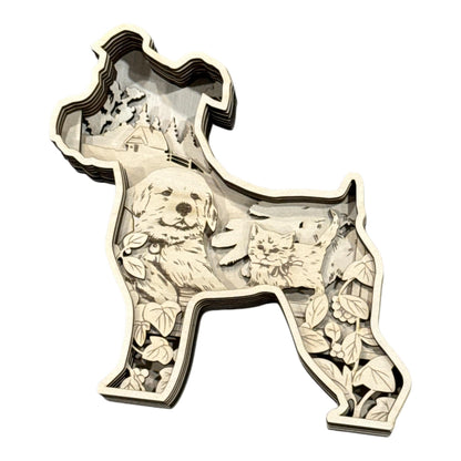 DIY 3D Standing Dog with cat Multi Layered, Unfinished 3D Shelf Sitter, Wood DIY