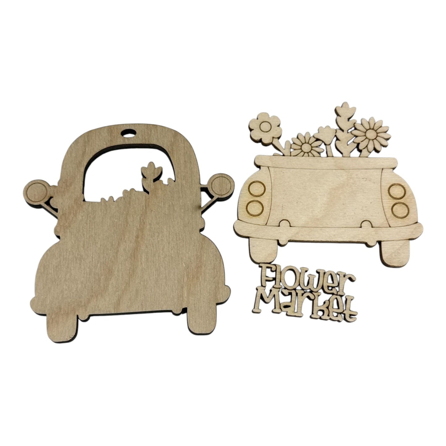 DIY Truck Flower Market Ornament, Unfinished, Wooden Ornament