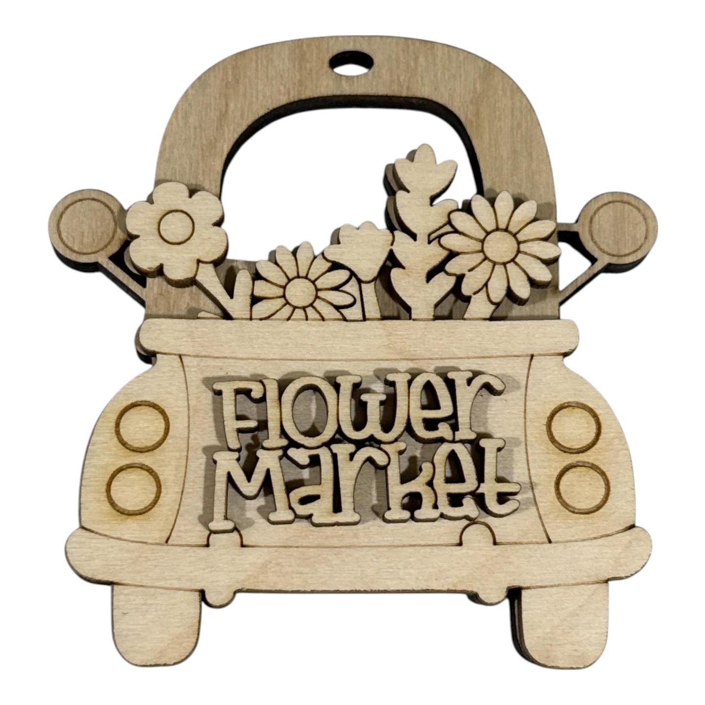 DIY Truck Flower Market Ornament, Unfinished, Wooden Ornament
