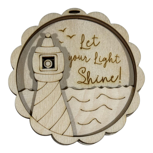 DIY Let your light Shine Ornament, Unfinished, Wooden Ornament
