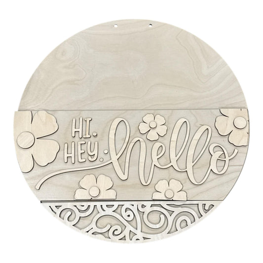 DIY Hi Hey Hello Flowers Door Hanger, 3d Door Hanger, Unfinished Door Hanger