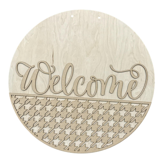 DIY Welcome houndstooth Door Hanger, 3d Door Hanger, Unfinished Door Hanger