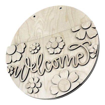 DIY Welcome Large Flower Daisies Door Hanger, Unfinished Daisy, Spring Door hanger Unfinished, Daisies DIY Door Hanger