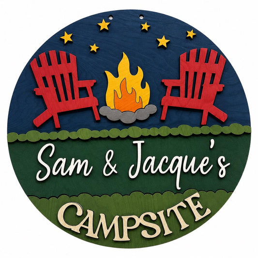 DIY Campsite personalized Door Hanger, 3d Door Hanger, Unfinished Door Hanger