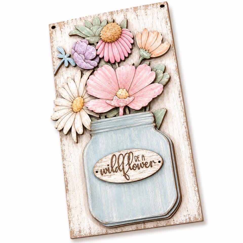 DIY Be a wildflower Door Hanger: Unfinished, Welcome Door Hanger, wildflower Hanger, 3D Door Hanger