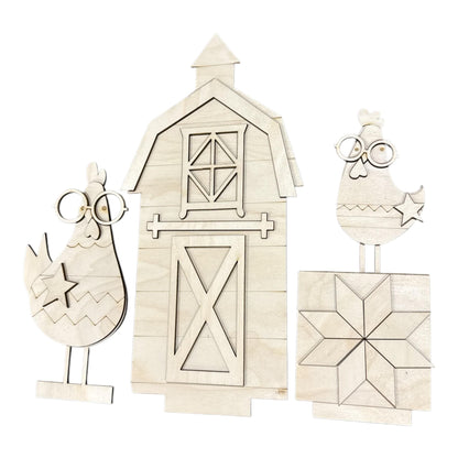 DIY Barn and Farm Chicken Interchangeable Inserts, Holiday Display, Unfinished, Arch Inserts Only, Trio Insert