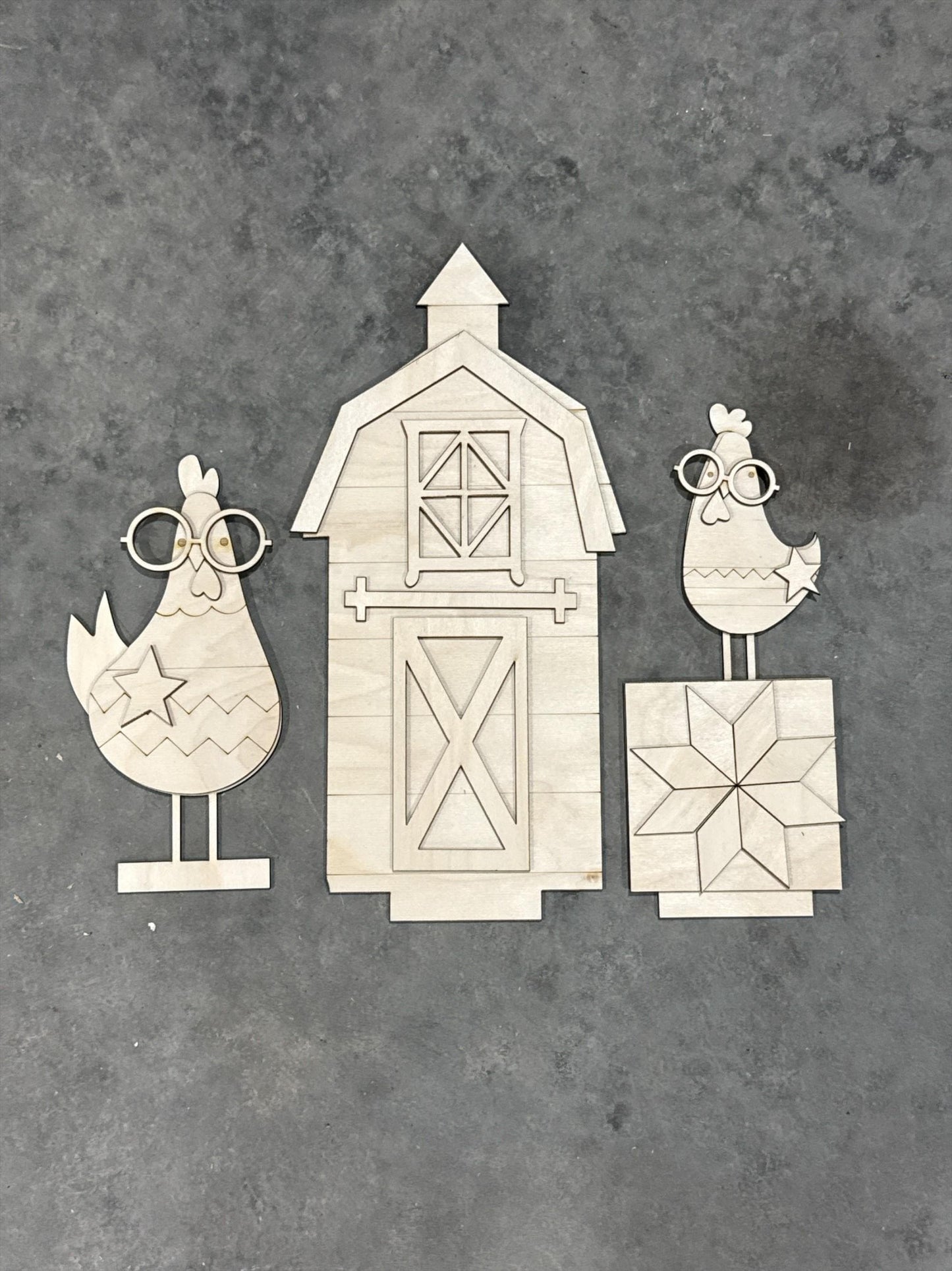 DIY Barn and Farm Chicken Interchangeable Inserts, Holiday Display, Unfinished, Arch Inserts Only, Trio Insert
