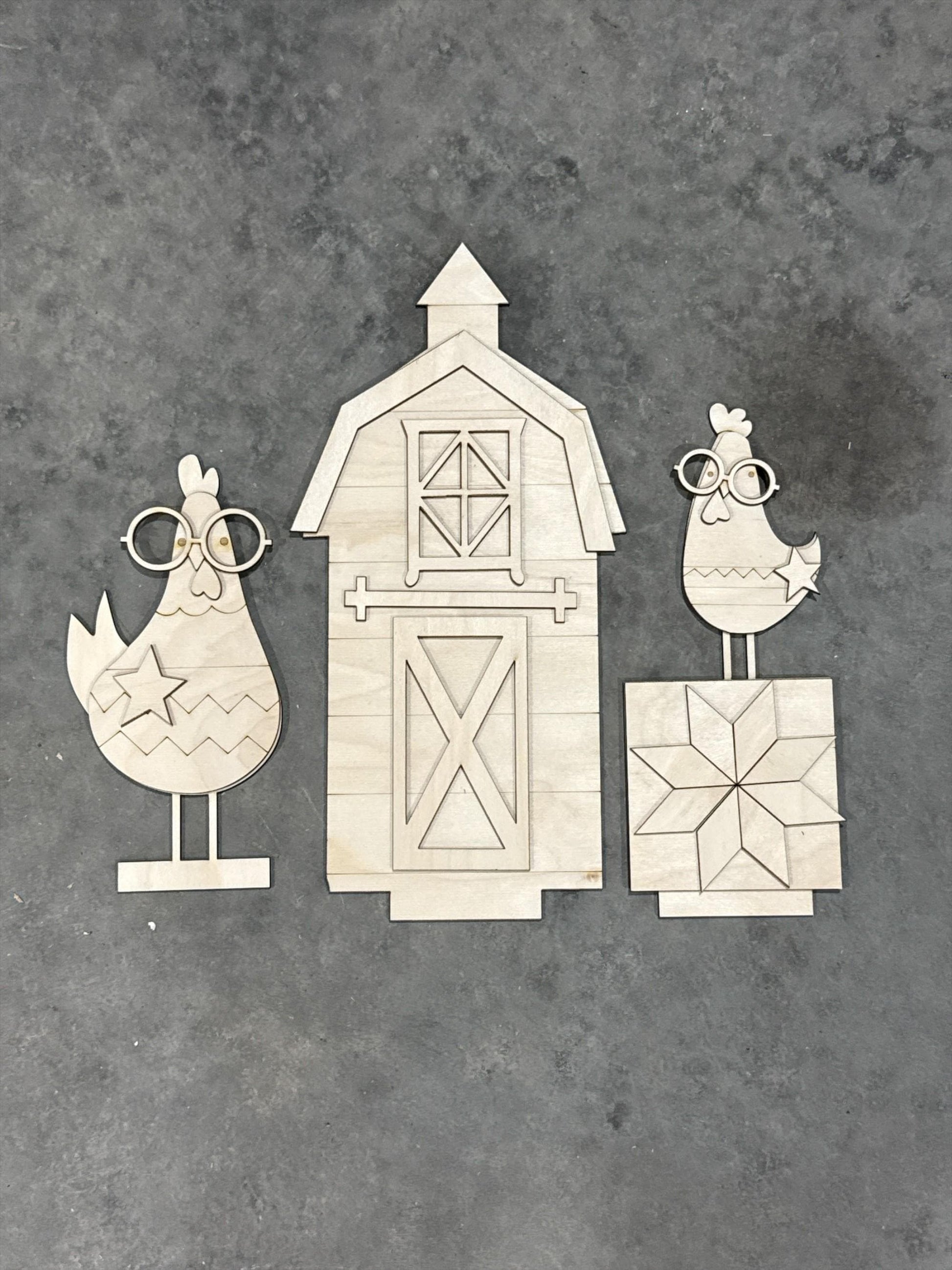 DIY Barn and Farm Chicken Interchangeable Inserts, Holiday Display, Unfinished, Arch Inserts Only, Trio Insert