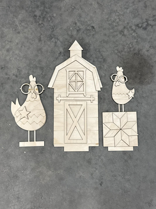 DIY Barn and Farm Chicken Interchangeable Inserts, Holiday Display, Unfinished, Arch Inserts Only, Trio Insert