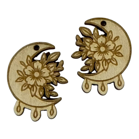 DIY Moon Shaped with flowers Earrings: Unfinished Craft Blanks, Flower Moon Earrings, Moon Earrings, Unfinished Earrings