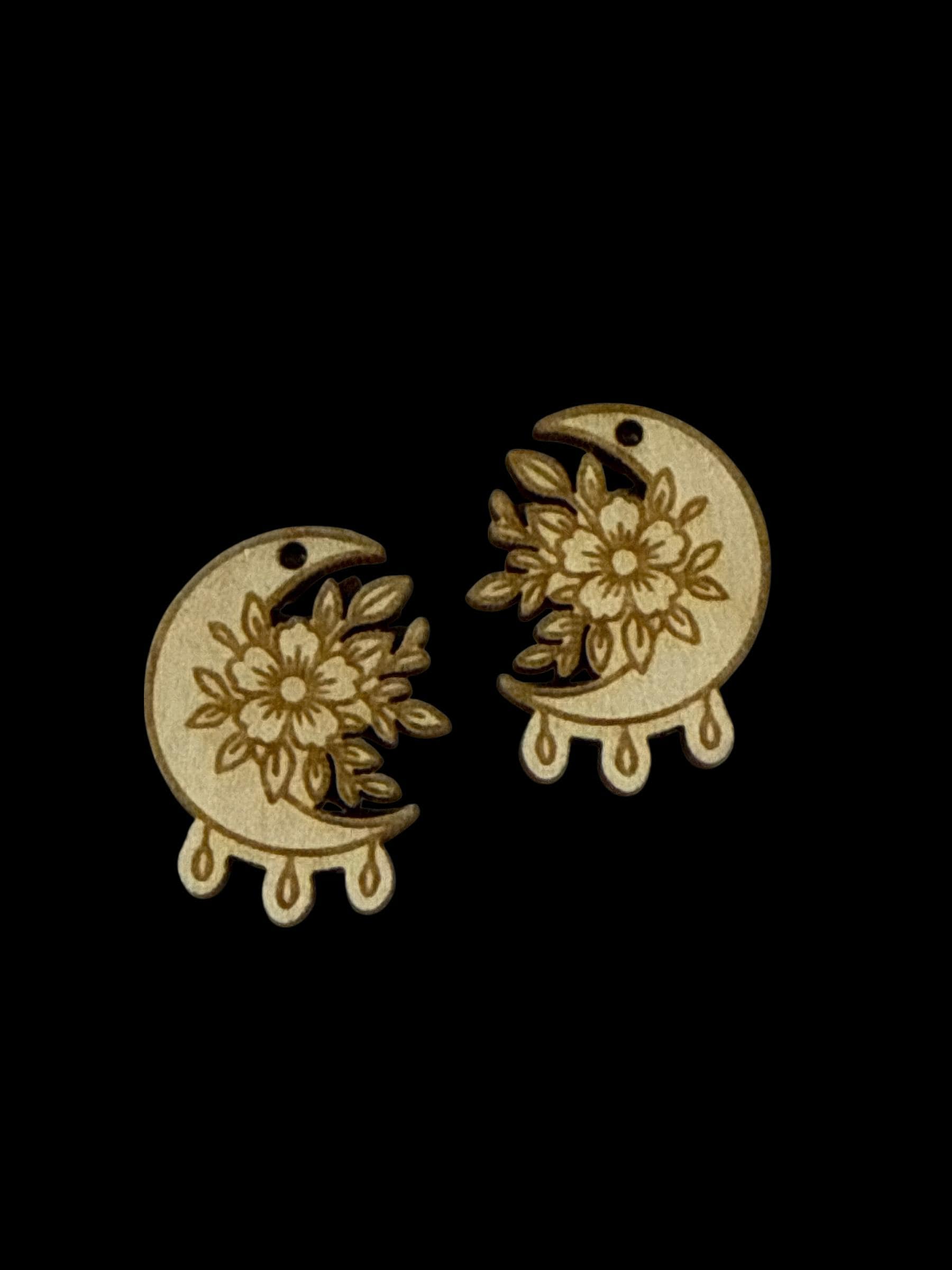 DIY Moon Shaped with flowers Earrings: Unfinished Craft Blanks, Flower Moon Earrings, Moon Earrings, Unfinished Earrings