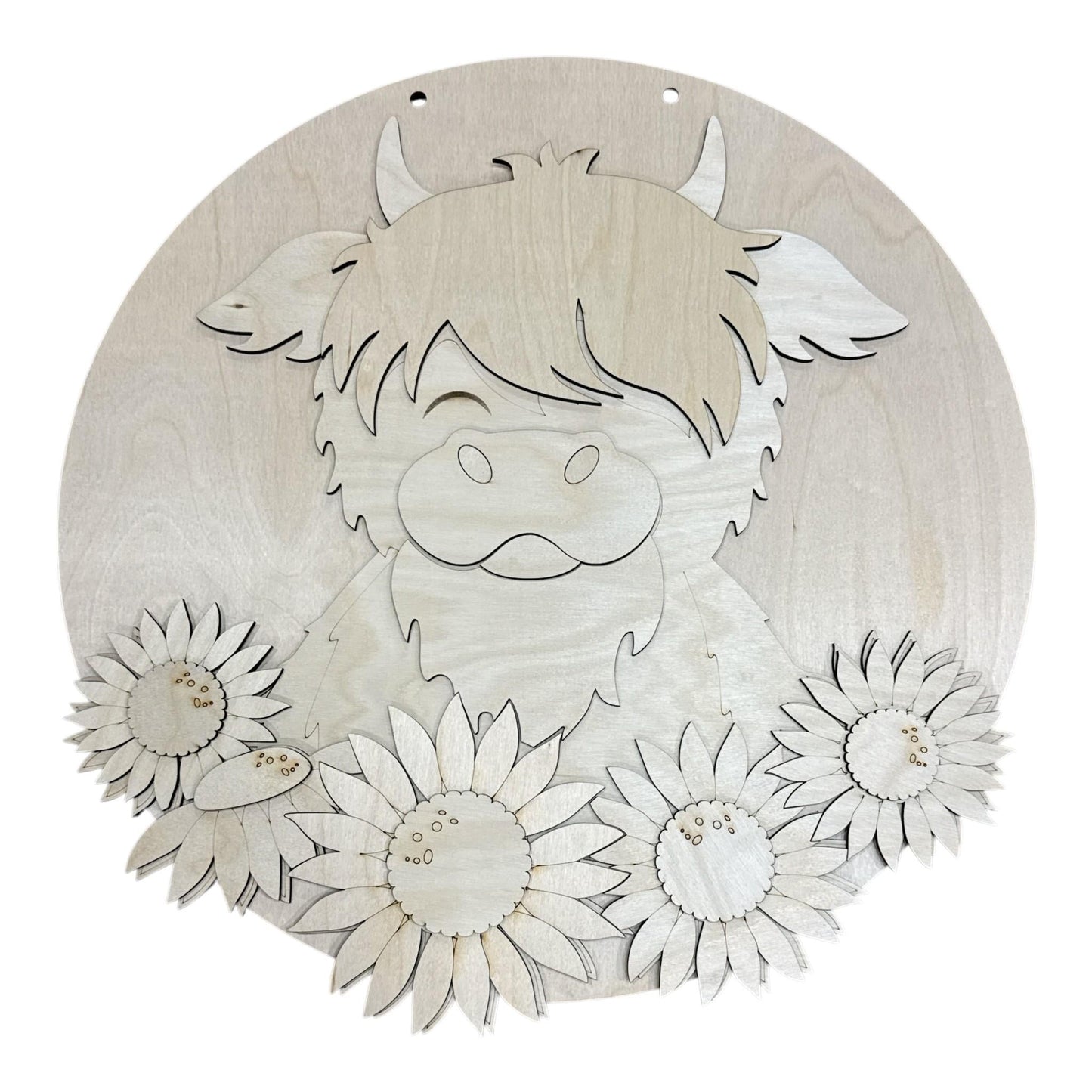 DIY Highland Cow Sunflowers, door hanger, paint craft project, home decor, Sunflowers