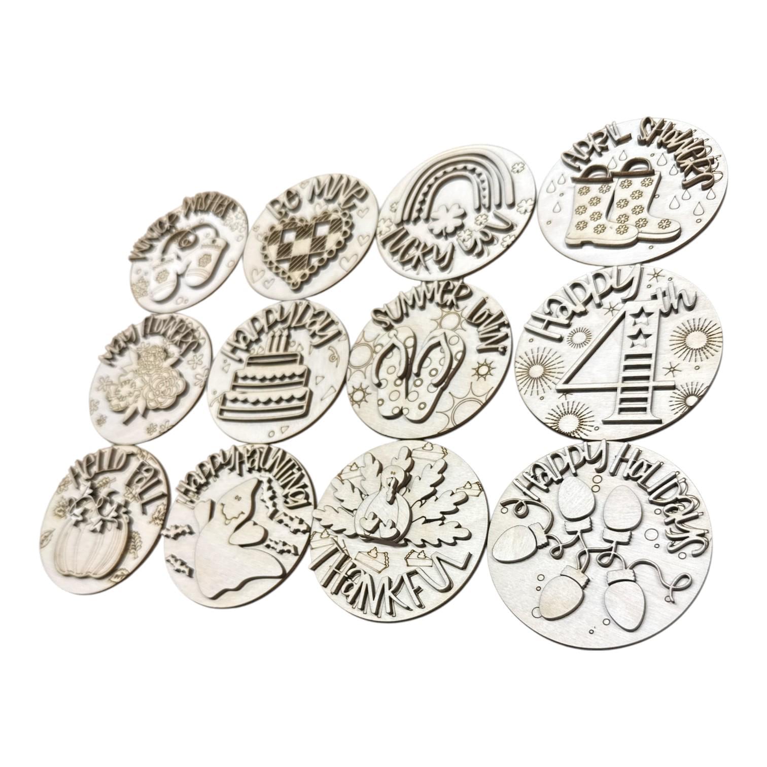 DIY Bundle 11 Seasonals, 3" or 6" rounds, DIY Seasonal Interchangeable Sign Rounds: DIY Craft Bundle, Craft Seasonal Inserts